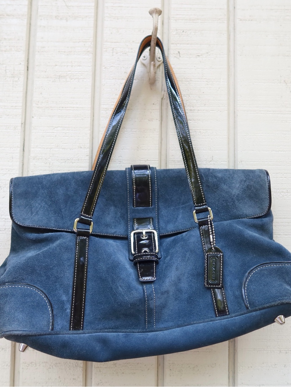 Hampton Blue Suede/Black Patent Leather Bag (No. NG04Q-9271)